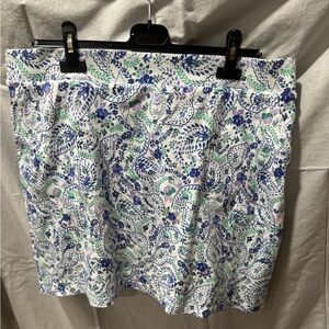 White, teal, purple and blue skort.